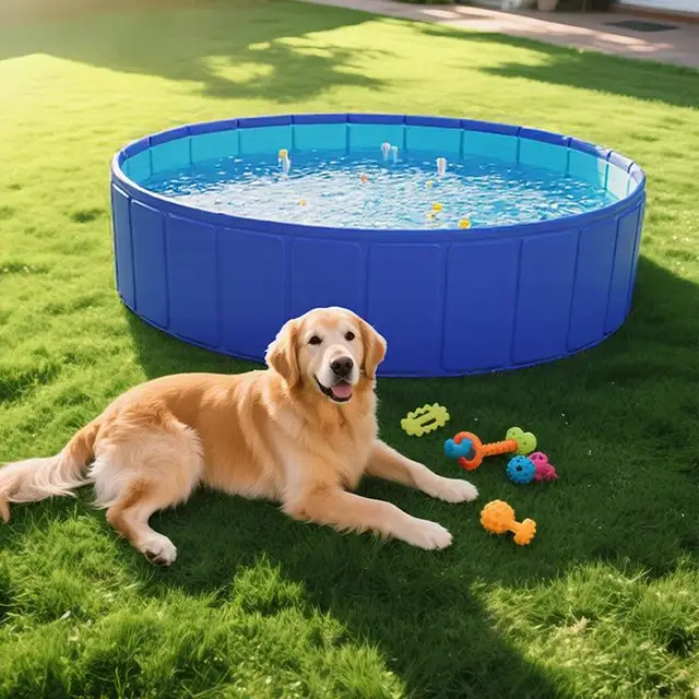Dog Pool Cats Swimming Pool PVC Anti-Slip Foldable Portable Yard Bathing Tub for Dogs Cats Puppy Animals Children Outside 1