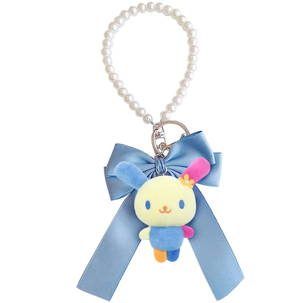 

Cute Usahana With Bow Beads Strap Plush Keychain Rabbit Bunny Mascot Keychains Women Bag Bead Keyring Keyholder Pendant Toy Gift