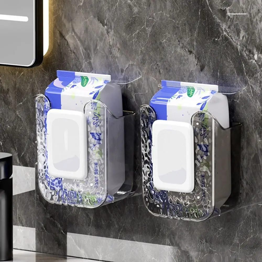 

Plastic Wall Mounted Tissue Box Upside Down Punch Free Napkin Container Space-saving Self-adhesive Wipes Paper Storage Box
