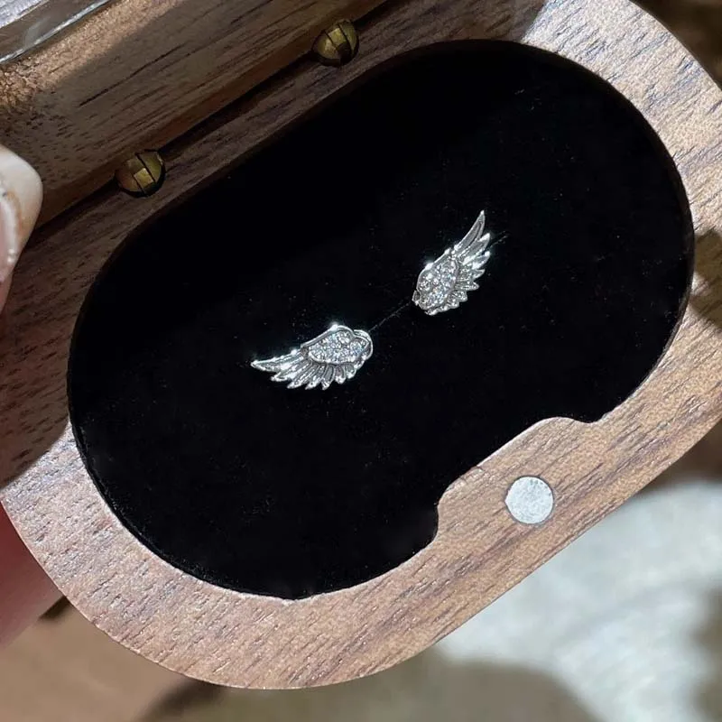 Fashion Silver Color Zircon Wing Stud Earrings for Women