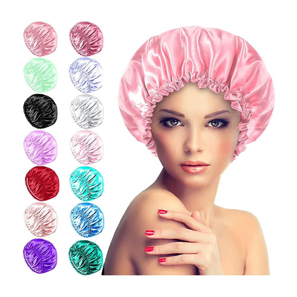 

Waterproof Stretchy Shower Cap Double Waterproof Layers Bathing Shower Hat for Women Hair Care Super Cute