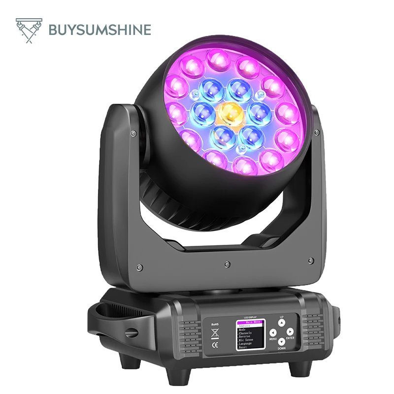 Moving Head Light 19x15W DMX512 High Brightness Light Wash Zoom Stage DJ Disco Bar Party Dance Hall KTV