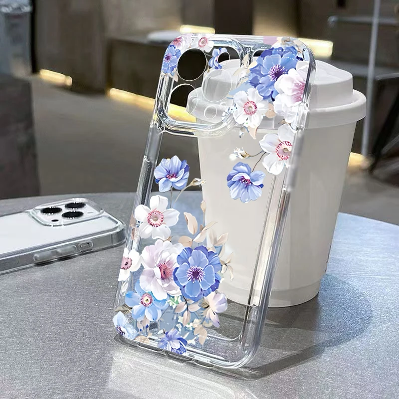 Floral Transparent Shockproof Soft TPU Phone Case with Bumper Cover