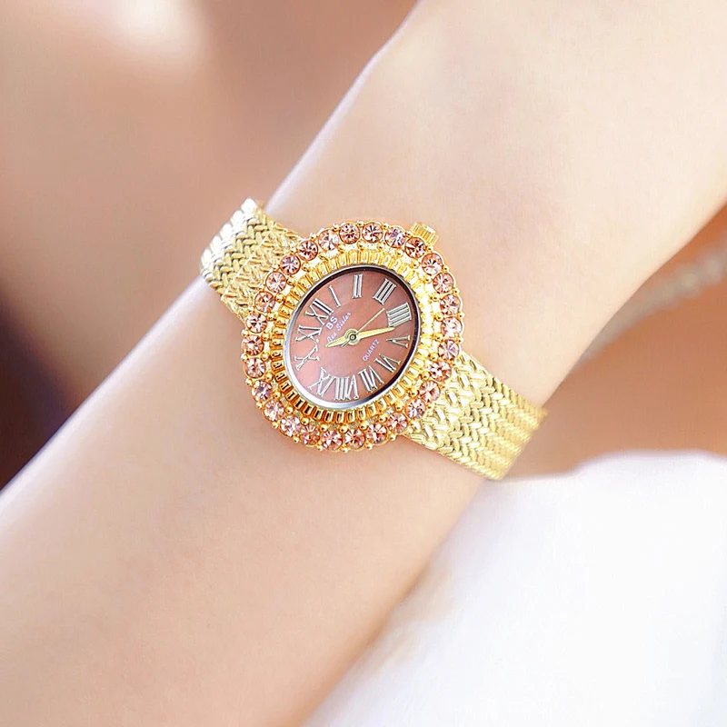 Women's Watch BS bee sister Luxury Brand Ladies Watches Gold & Silver Mesh Belt Waterproof Rhinestone Women Watch Free Shipping