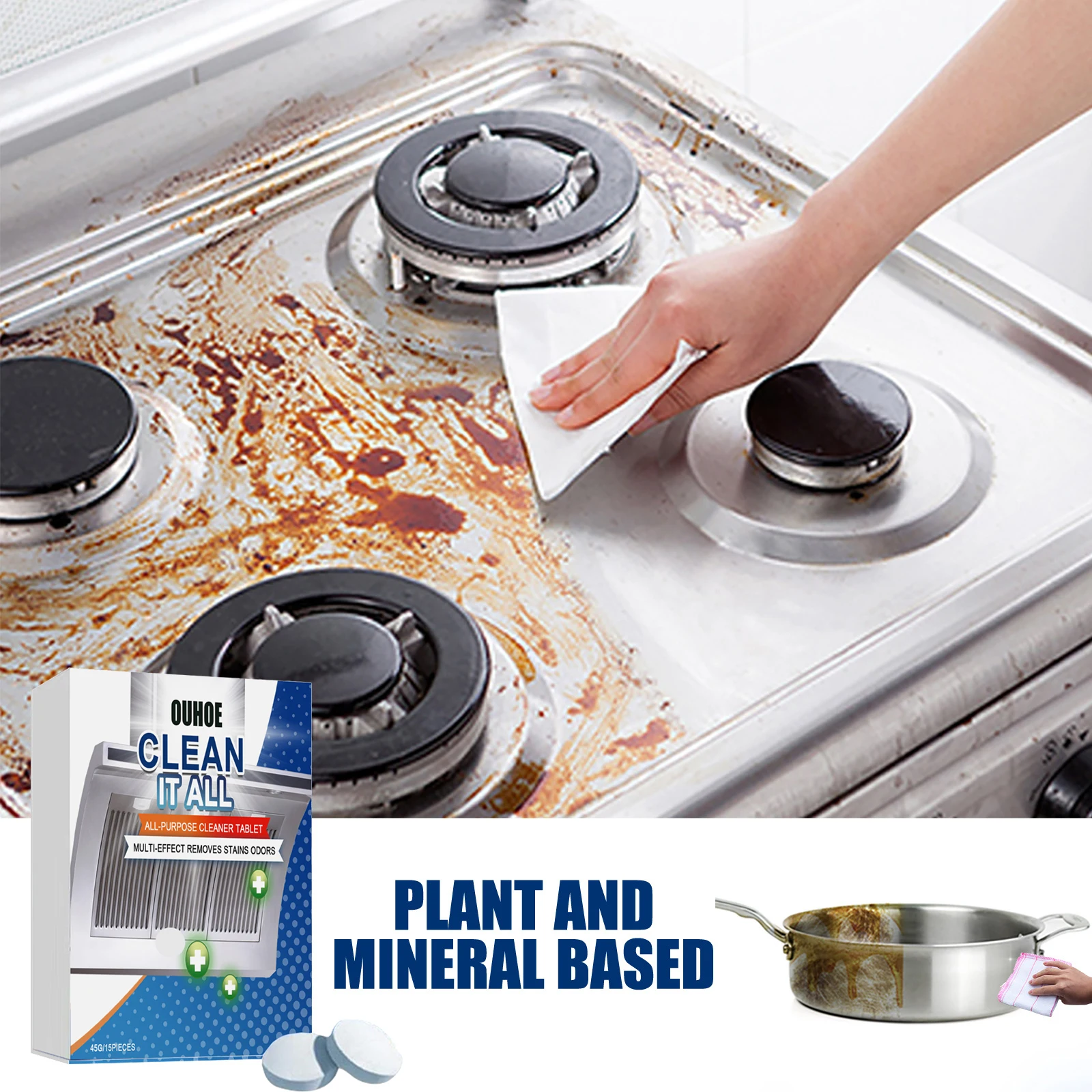 Effervescent tablet kitchen heavy fat cleaner, oil stain removal solid cleaner household kitchen range hood oven cleaning