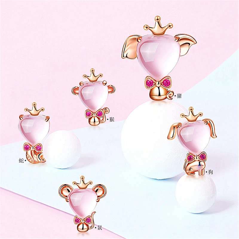 

New RoseGold Color Women Necklace Cute Hibiscus Stone Chinese Zodiac Pendant Necklaces For Women Anniversary Party Jewelry Gifts