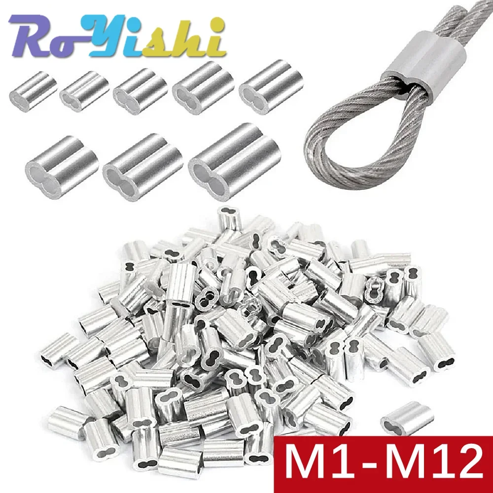1-100Pcs 이중 구멍 케이블 압착 슬리브 M1 ~ M12 와이어 페룰 8 모양 알루미늄 케이블 스토퍼 압착 로프 하드웨어 액세서리
