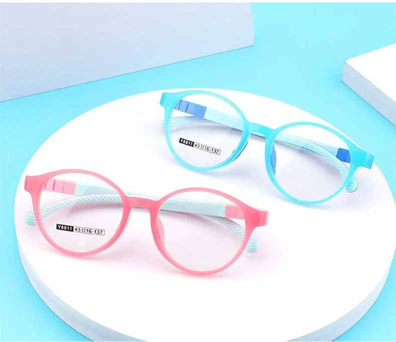 Kids Blue Light Glasses Child Girl Boy Round Eyeglass Frames Silicone Nose Pad 0 Diopter Myopia Optical Glasses Frame