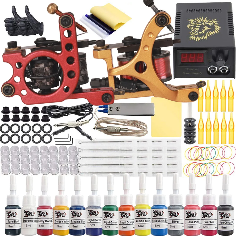 

Coil Tattoo Kit Professional Tattoo Coil Machine Kit With Power Supply Inks Pigment Needles Accessories for Tattoo Beginner Set