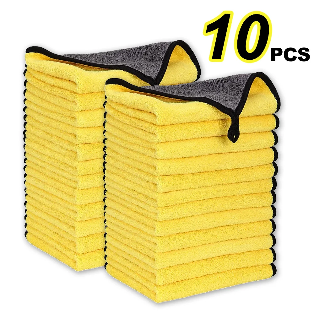 5/10pcs Microfiber Wash Towel Car Cleaning Detailing Car Drying Cloth Window Glass Double Layer Cleaning Cloth Wash Supplies
