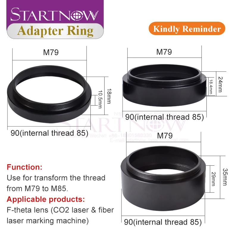 Startnow Fiber Galvo Head F-theta Lens Adapter Ring M79 M90 Thread transform Height 18mm 34mm for CO2 Laser Marking Machine