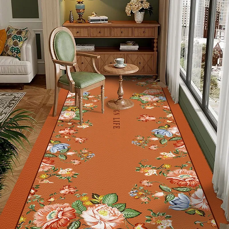 American PVC Kitchen Floor Mat Floral Waterproof Oil-proof Leather Carpet Large Area Anti-fouling Balcony Rugs Tapete De Cozinha