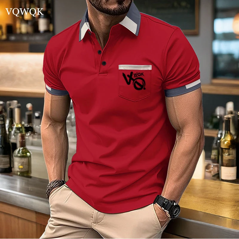 VQWQK-Polo respirant pour homme, vêtements de rue d'été simples et polyvalents, chemise sportive et décontractée, boutique à la mode