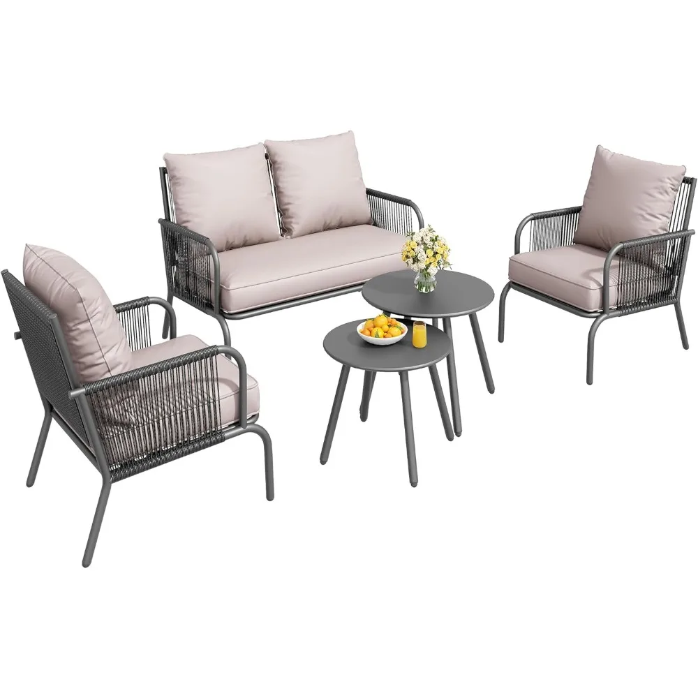 

Плетеная мебель для дворика, набор из 4-х предметов для бистро, всепогодные Ротанговые стулья для разговоров, для двора, балкона