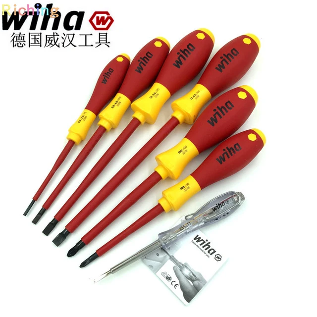 WIHA 00834 Screwdriver set SoftFinish® electric 1000V Slotted and Phillips  (7-pcs.)