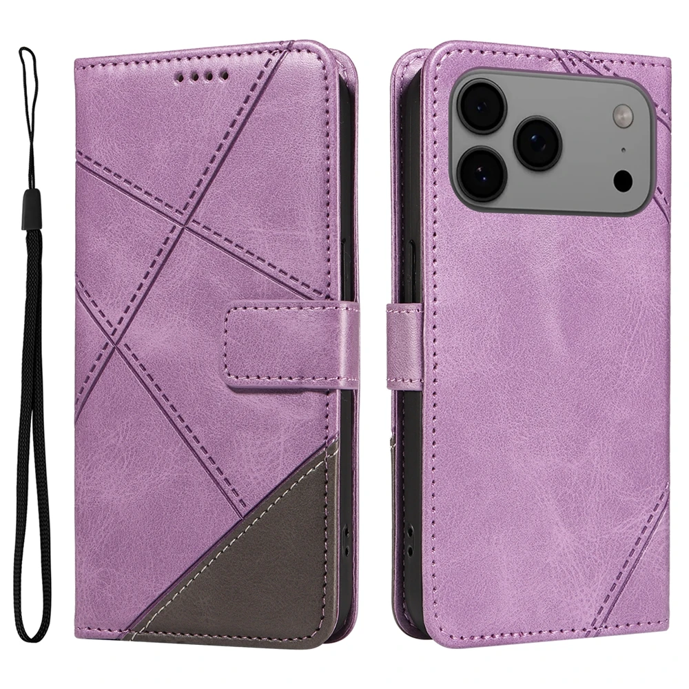 Magnetic Leather Wallet Phone Case with Grid Design