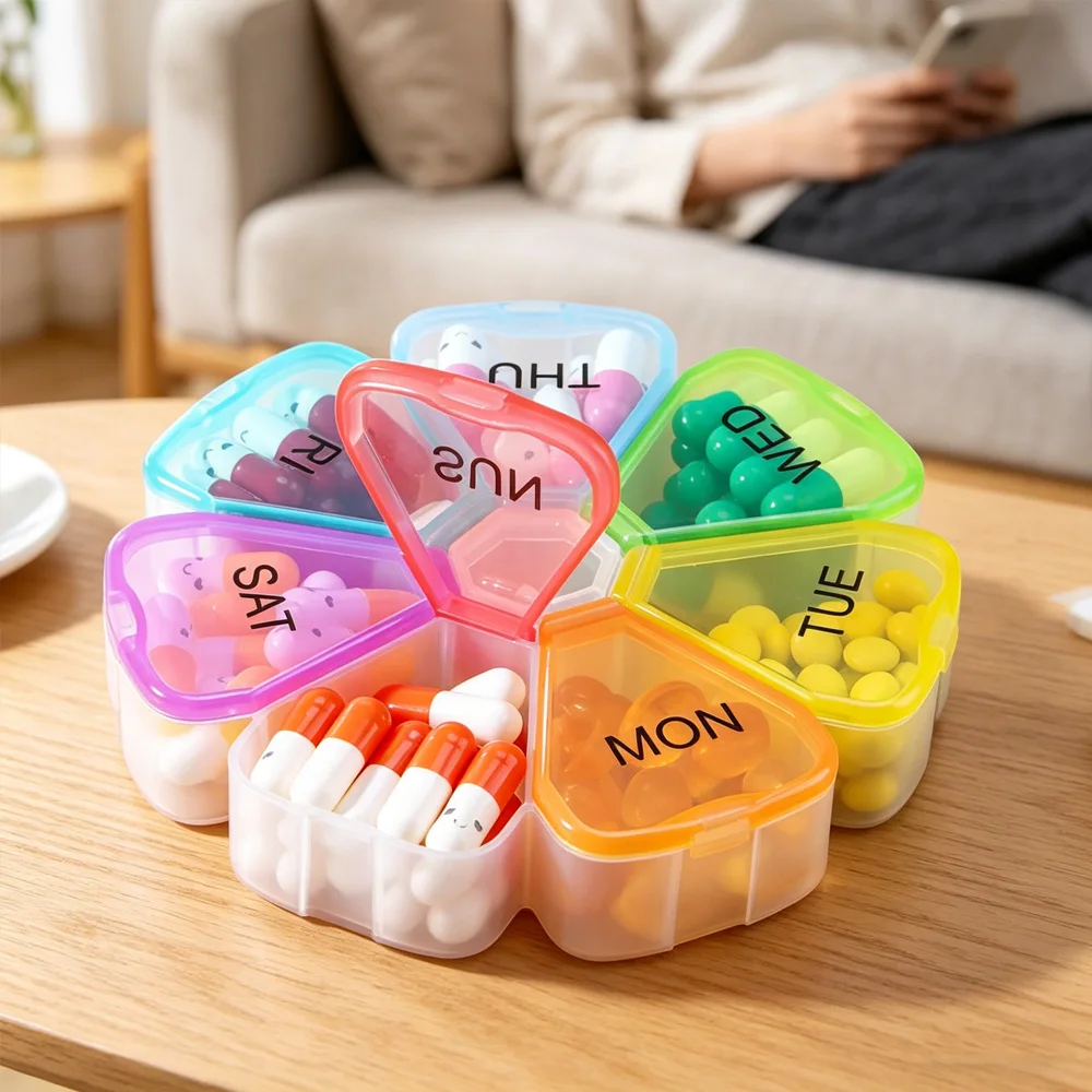 Colorful Flower Design Portable Pill Box - 7-Day Organizer