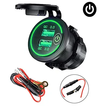 Dual QC 3.0 Dual USB Fast Car Charger Socket 12V/24V waterproof with Switch Auto Car Quckly Charge Adapter Power Outlet 12