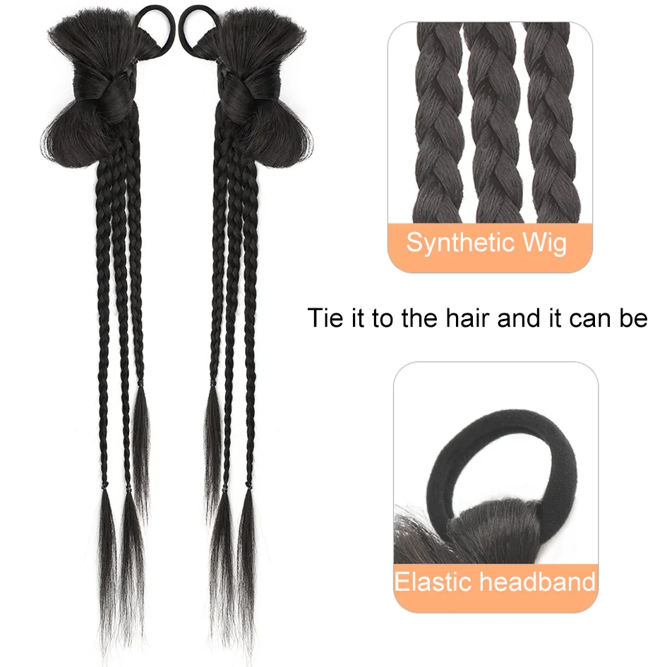 Synthetic 50cm 2-piece/set Y2K bow ponytail, wig braid, Halloween bow hair accessory, Christmas outfit set, loli double ponytail