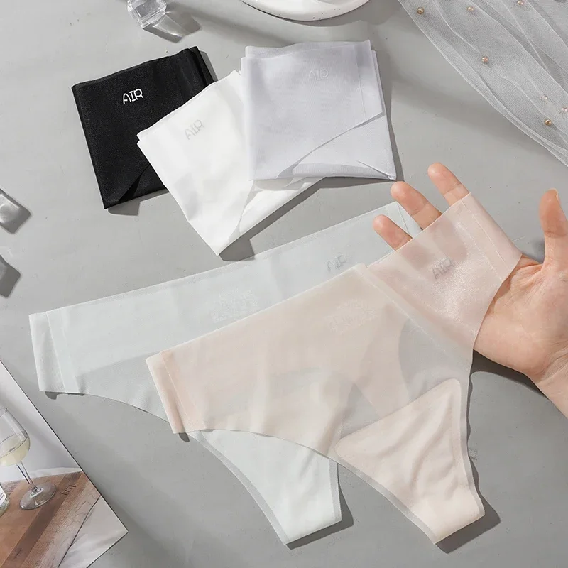Women Panties Sexy Transparent Thong Ultra-thin Sense Seamless Low Waist Solid Color Female Quick Drying G String