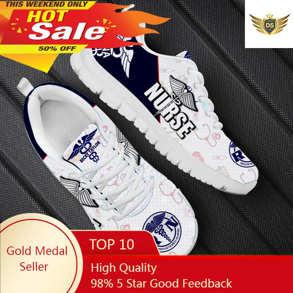 

Nursing Medical Design Vulcanized Shoes Comfortable Casual Gym Outdoor Running Sneakers Lace Up Print Flats Footwear