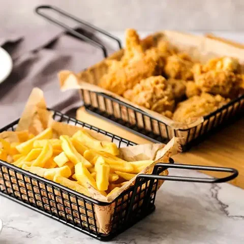 

Food Bucket Portable Stainless Steel French Fries Basket Snack Potato Chips Barrel Container Tableware Kitchen Cooking Tools