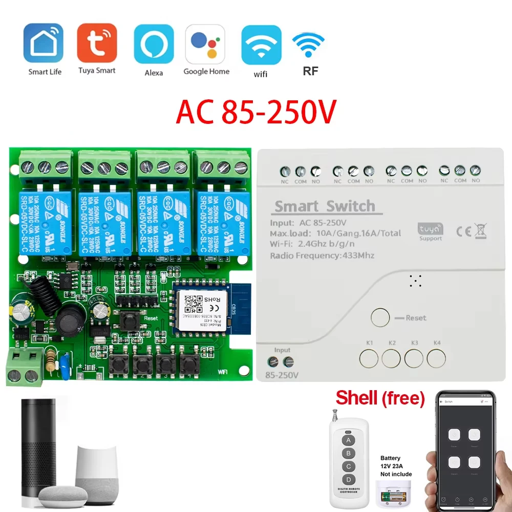 Interrupteur Wifi Relais Intelligent ANTELA 10A - Compatible Alexa & Google Home Sans Hub | 2 Pièces Relais Interrupteur Connecté