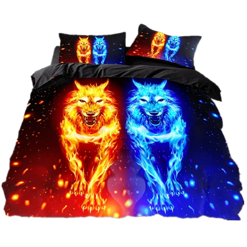 

3PCS 3D Wolf Tiger Lion Animal Pattern Bedding Sets Home Bedclothes Super King Cover Pillowcase Comforter Textiles Bedding Set