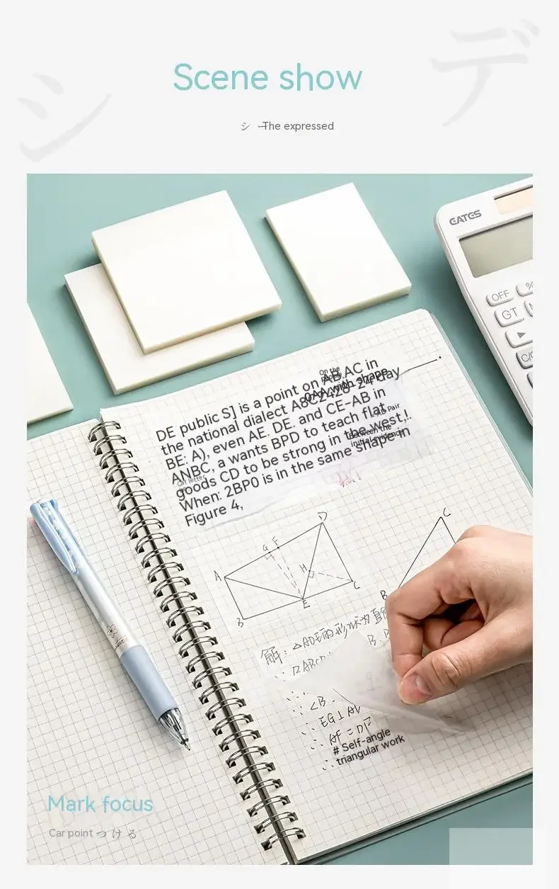 Transparent Waterproof Sticky Notes - 200 Sheets Fluorescent Notepad for School  Office