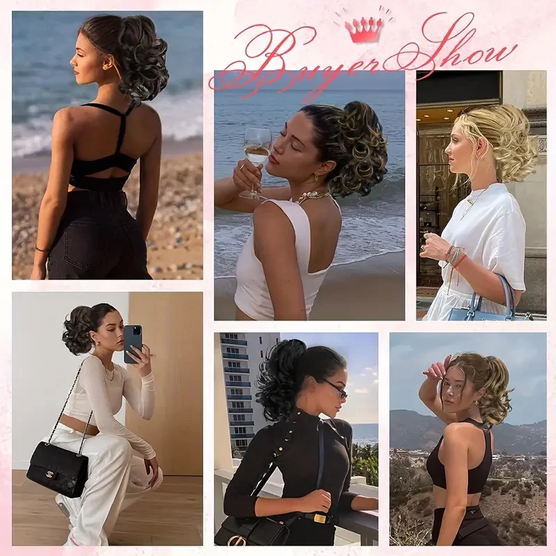 LUPU 10" Ponytail Extension  Curly Ponytail Clip in Claw Hair Extension Natural Looking Synthetic Hairpiece for Women, Black