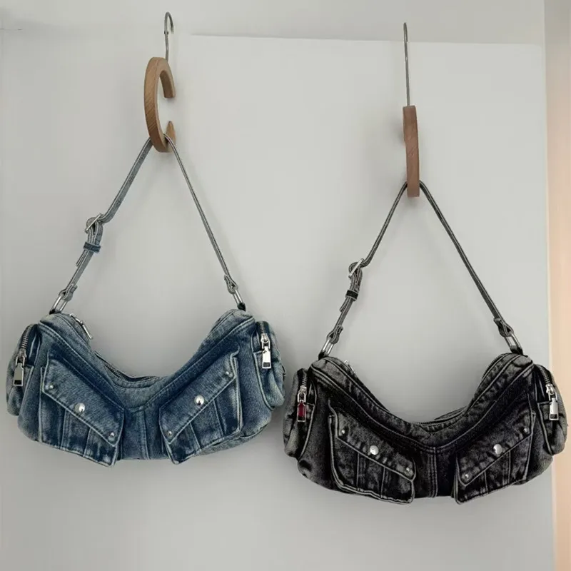 Denim Messenger Bag for Women Tote Bags Fashion Shoulder Bag Large Shopping Book Adjustable Strap Trendy Chic Hobo Crossbody Bag