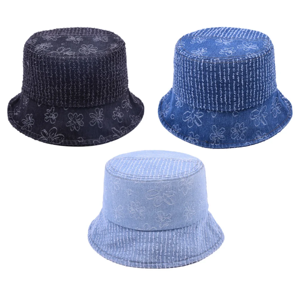 hat bucket New Denim Fisherman's Hat Bucket Hat for Women Fashion Bob Caps Hip Hop Flowers Women Panama Warm Windproof Bucket Hat Outdoor green bucket hat