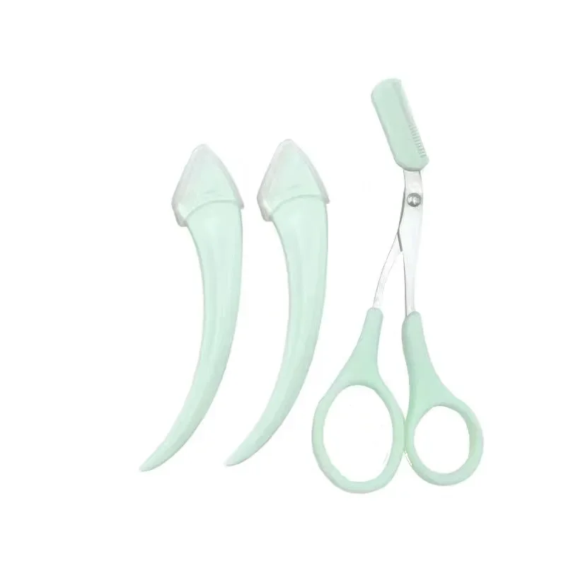 Karsyngirl 1/2/3Pcs Eyebrow Trimming Knife Eyebrow Face Razor For Women Scissors With Comb Brow Trimmer Scraper
