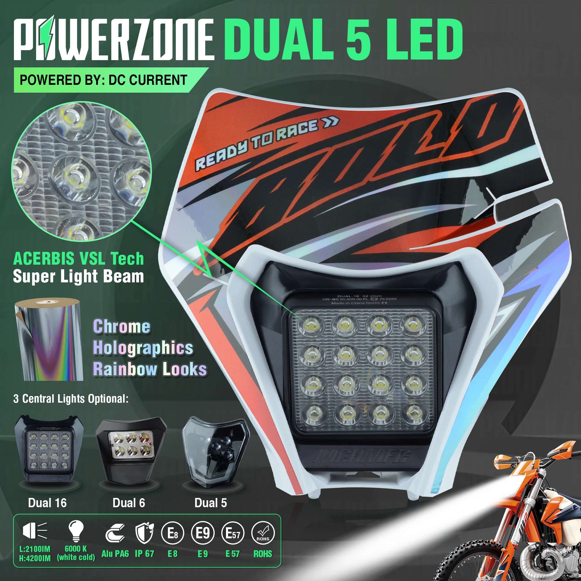 Powerzone Moto Led Faro Fari Fari Fari Supermoto Carenatura Per Ktm Exc Sxf Mx Dirt Bike Enduro Led Faro