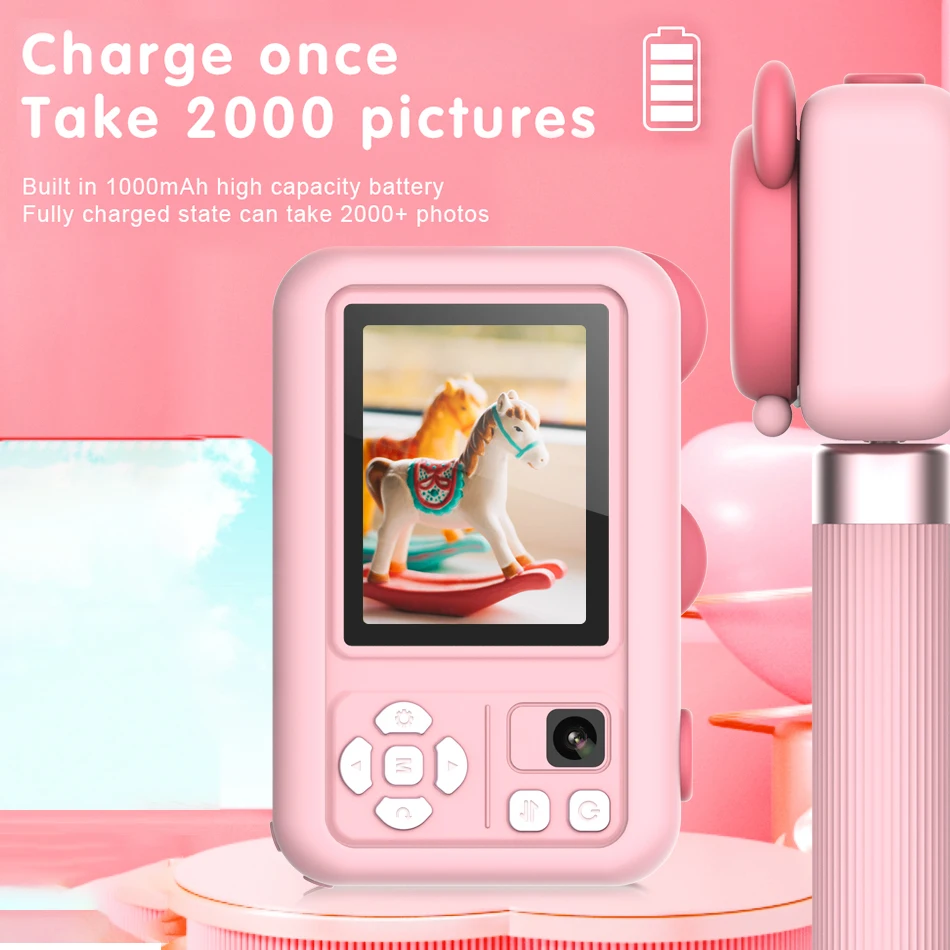 Mini Cute Children's Cartoon Digital Camera Video 2.0-Inch Display 26 Million Piexls HD Dual Camera with Tripod 32G-SD for Kids