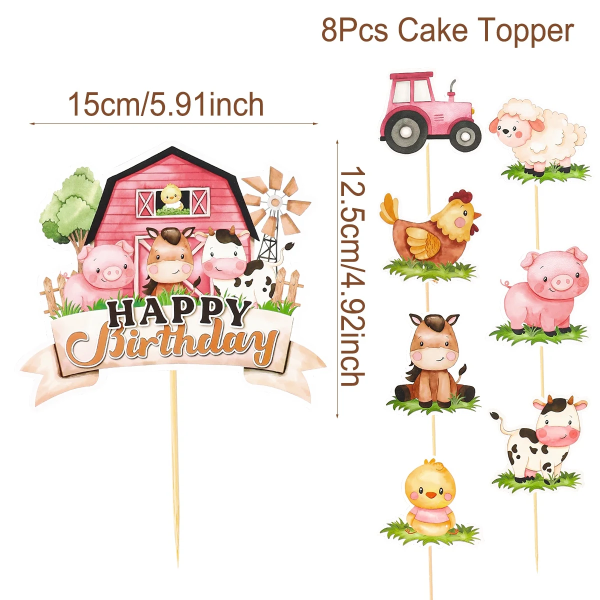 thumbnail image 2 of Animal Farm MEMOVAN - 14pcs Pink Farm Theme Cupcake Decorations For Birthday Parties Farm Animal Cake Toppers 2 of 12