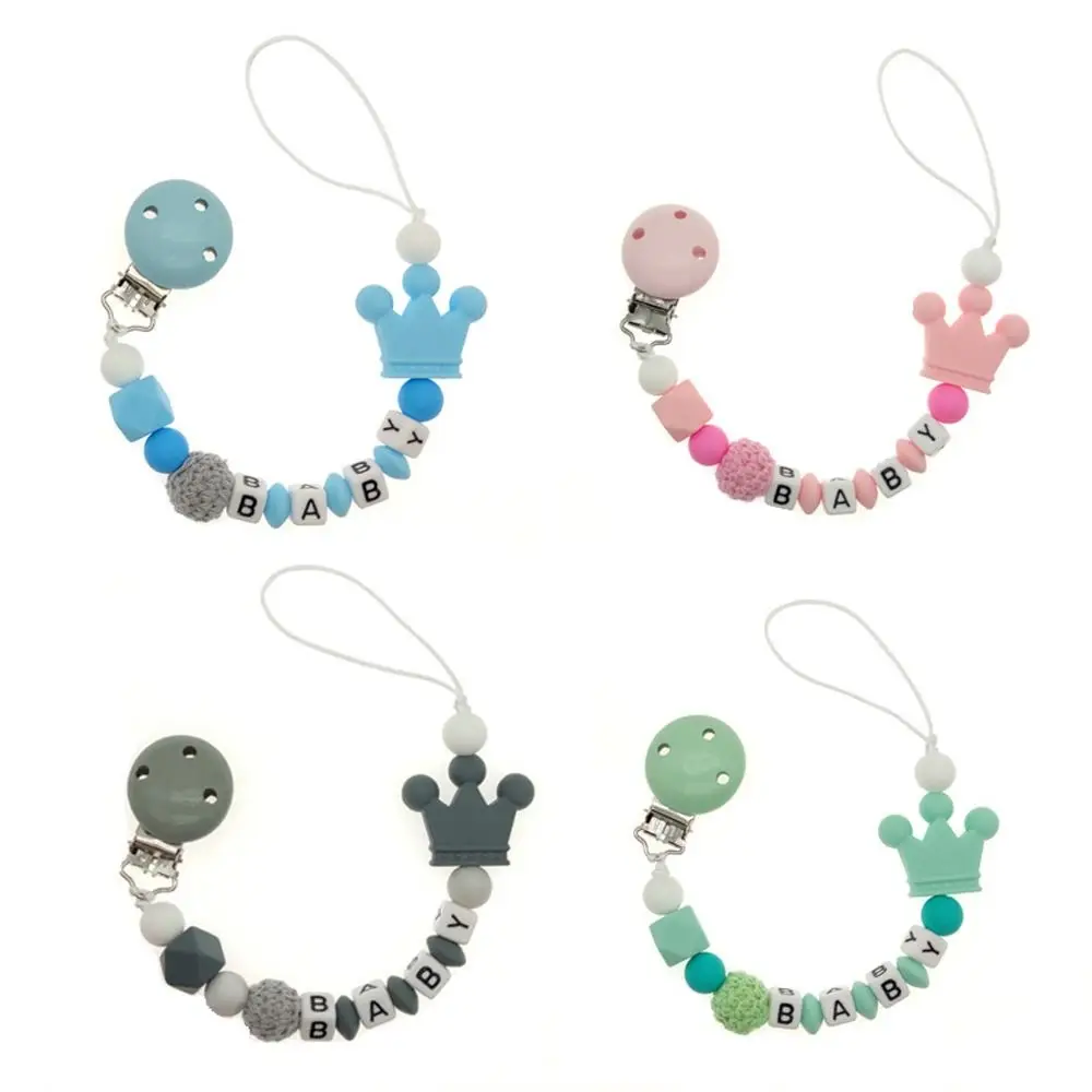 

Useful Anti-drop Food Grade Crown Non-slip Silicone Bead Molar Chain Pacifier Clips Chains Nipple Holder Baby Pacifier Chain