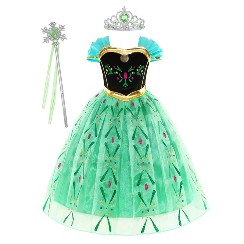 thumbnail image 1 of Vestido de princesa Anna para niña 2024, vestido de tutú de lujo verde para niña, regalo de cumpleaños, fiesta, cosplay, vestido de baile, disfraz de Halloween, 1 of 5