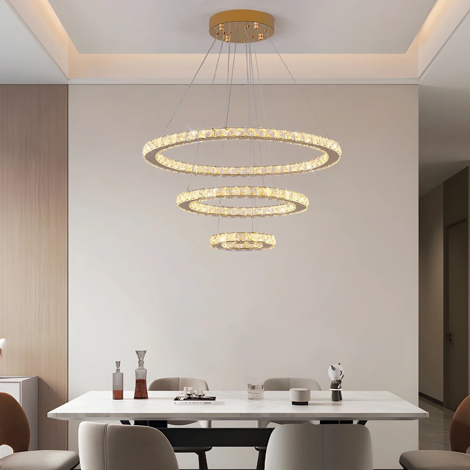Crystal Pendant Light Living Room Remote Control Gold Chrome Lustre Ceiling Chandeilers Lamp for Bedroom Home Decoration Luminai