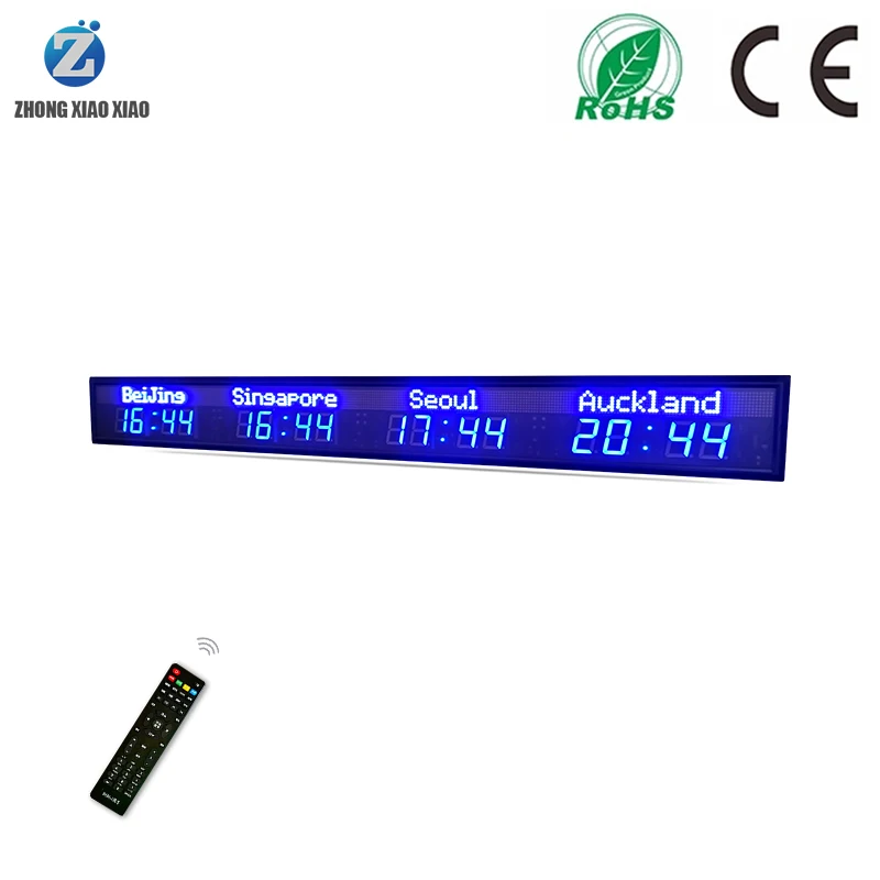 4 time zone clock, multi zone clock, LED digital world clock display screen, LED indoor all blue display screen 6