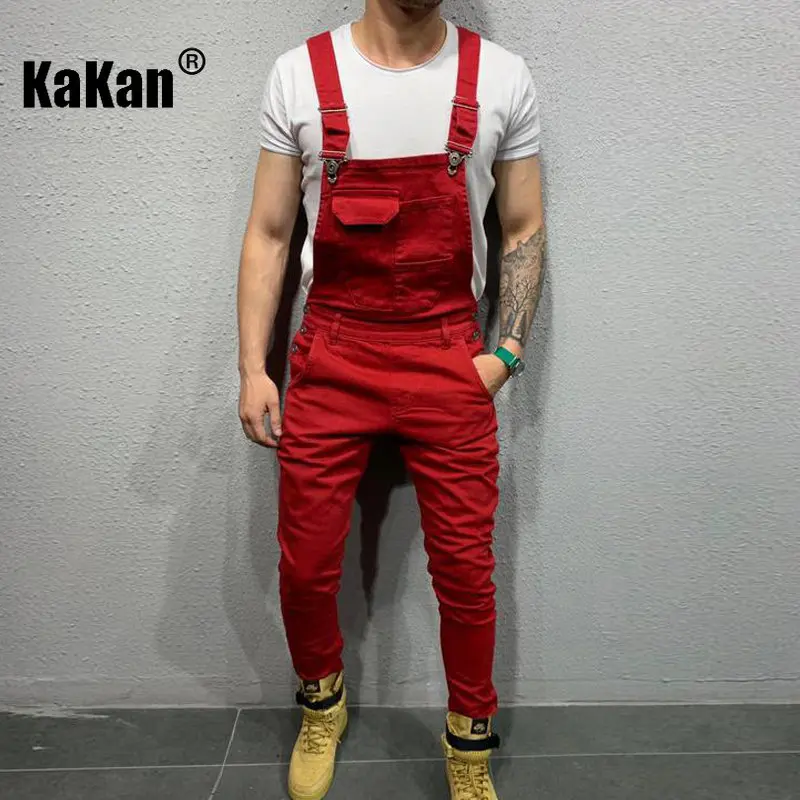 Kakan - European and American New Tie-dyed Jeans with Straps, Slim and Slim Men's Long Solid Color Jeans K016-1928 spring autumn winter new european and american style high waist stretch horn jeans women slim long legs solid color jeans women