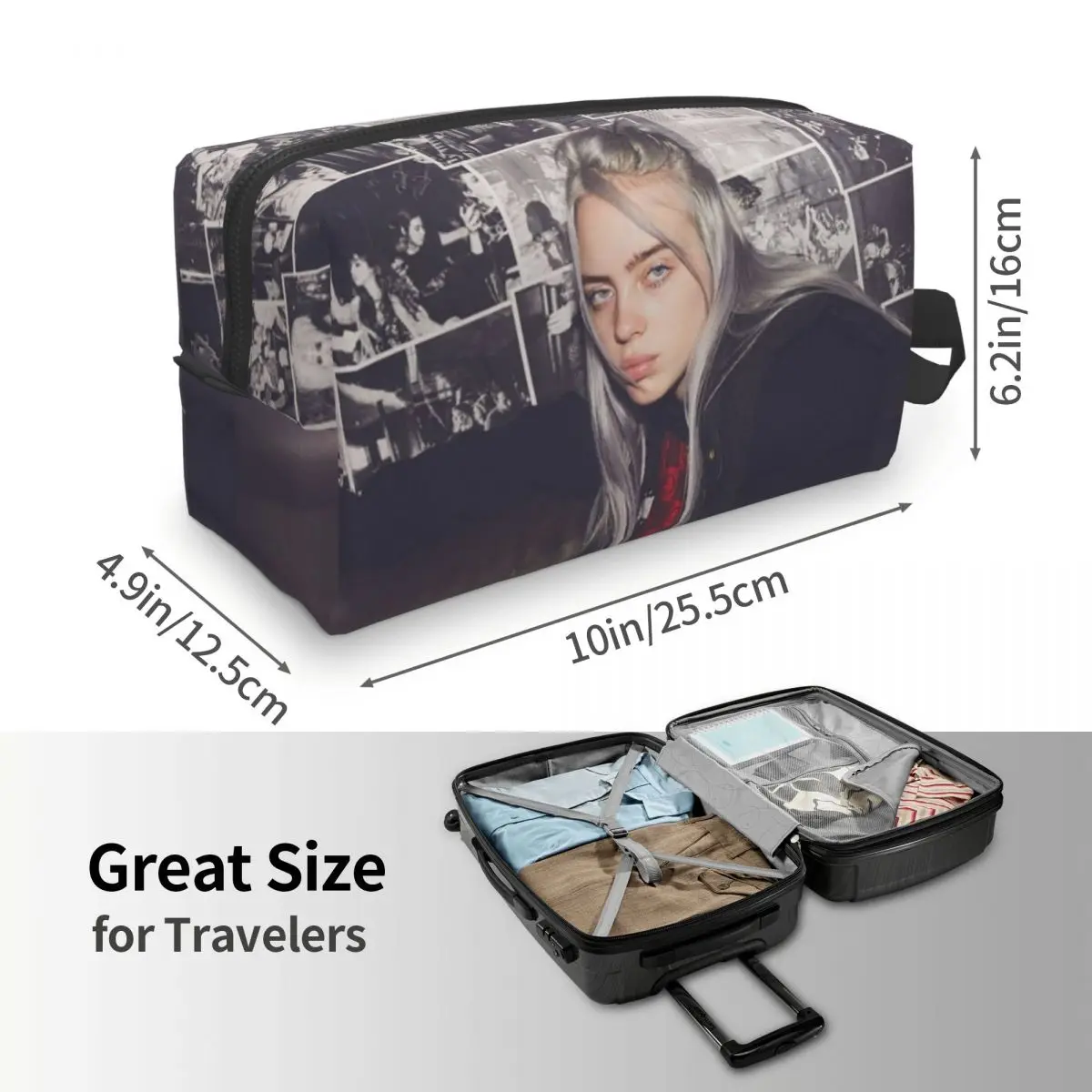 Borsa per il Trucco di Billie Eilish, Organizer Cosmetico, Beauty Case da Viaggio per Donne, Astuccio per Cosmetici e Accessori - immagine 5