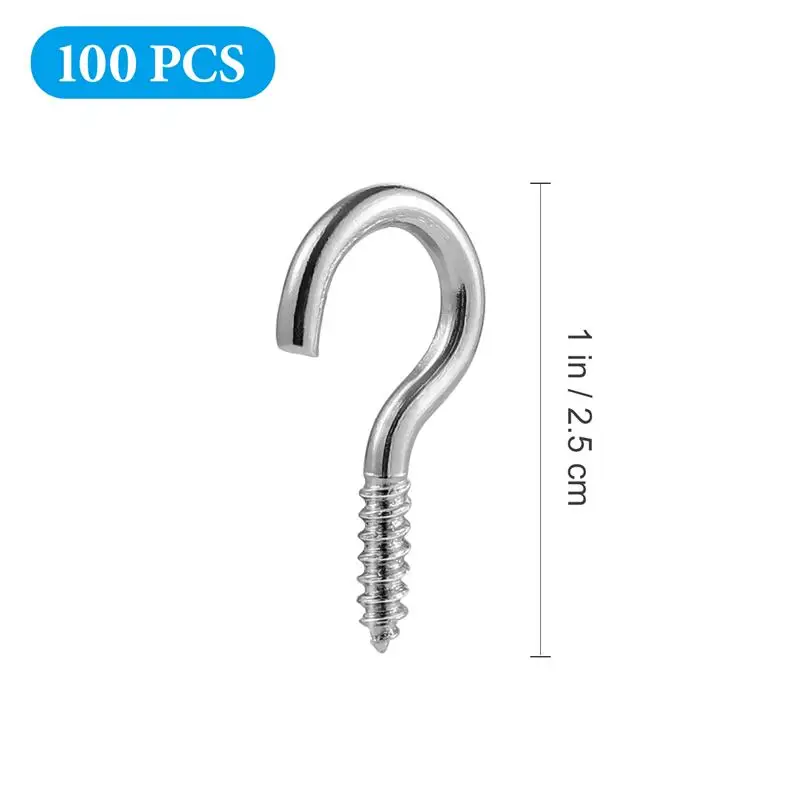 100pcs Iron Screw Hooks Heavy Duty Ceiling Hooks Multipurpose Screw Hook For Hanging Storage Iron wall hooks hanging hooks
