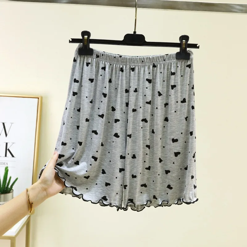Pantalones cortos holgados para dormir con estampado de corazones para mujer, de modal suave con cintura elástica. Ropa de descanso para mujer, ideal para el verano y el hogar._voghion.com