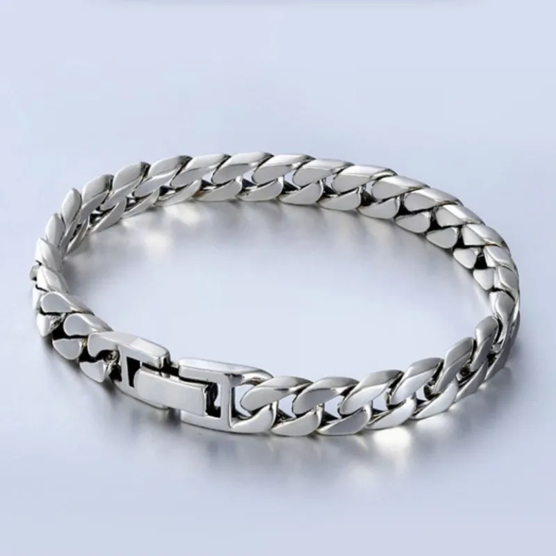 BOCAI S925 Braccialetti In Argento Sterling Per Uomo Donna New Fashion 8mm 10mm 12mm Catena A Maglia Cubana Bracciale All'ingrosso Di Gioielli - Foto 5