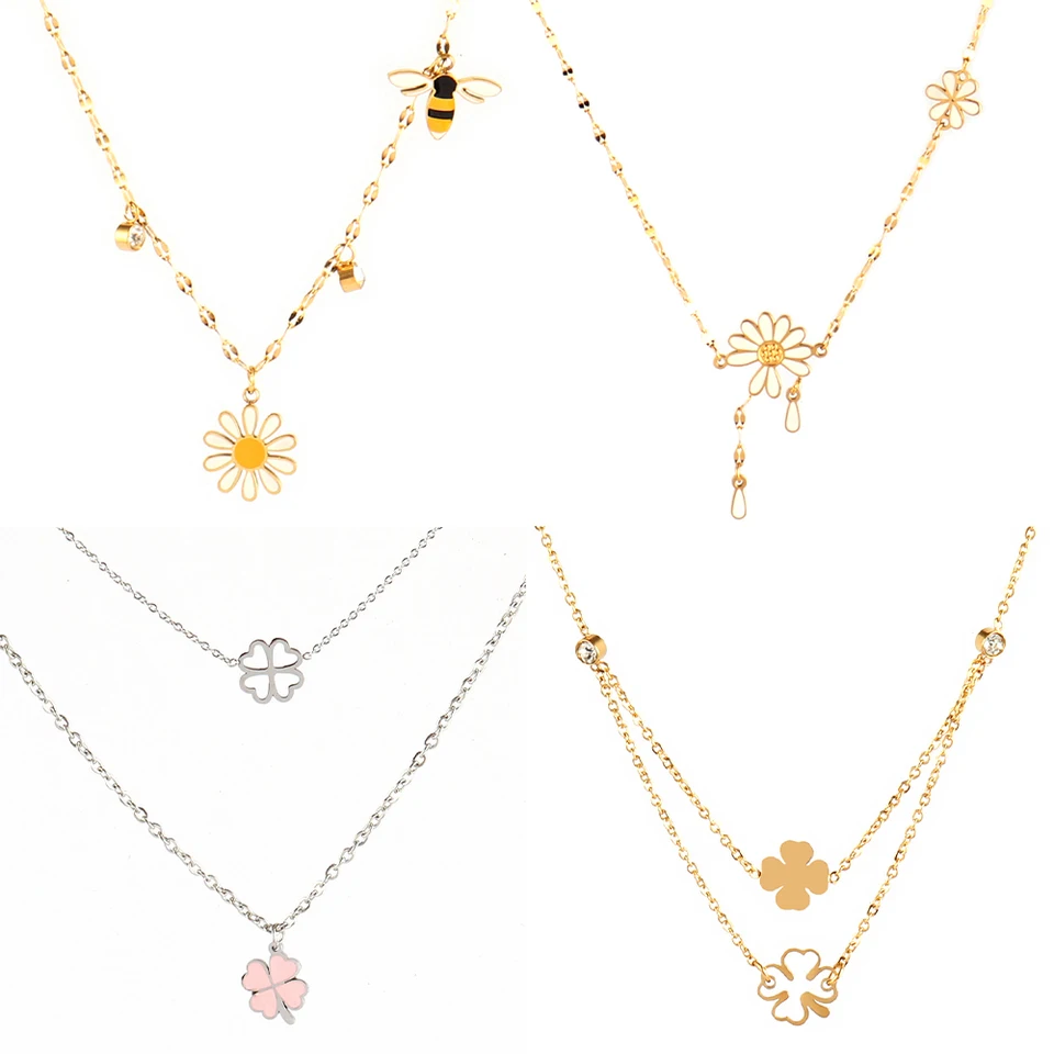 Collana Alla Moda In Acciaio Inossidabile Per Donna Collana Con Ciondolo A Forma Di Farfalla Con Fiore Color Argento Dorato Gioielli Con Collana A Catena Girocollo - Foto 3