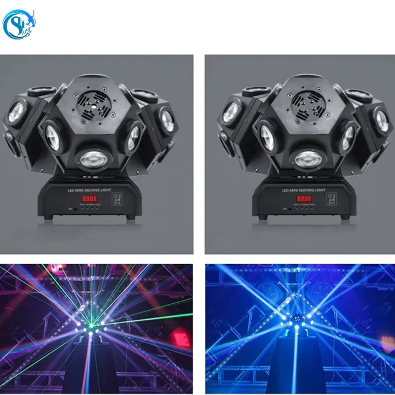 Stage Beam Projector Three Heads  RGBW 3in1 LED  Laser Rotating Moving Head Light DMX Control for Bar DJ Disco Party
