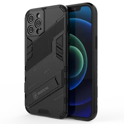 Armor Matte Shockproof Phone Case with Holder - Soft TPU + Hard PC - iPhone 12 Mini(5.4