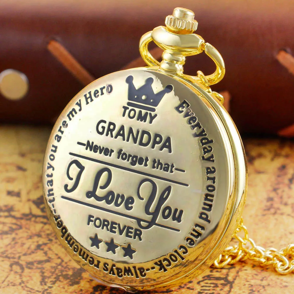 

Birthday Gift To My Grandpa Quartz Pocket Watch Vintage Gold Pocket Chain Pendant Clock Roman Numeral Dial Retro reloj