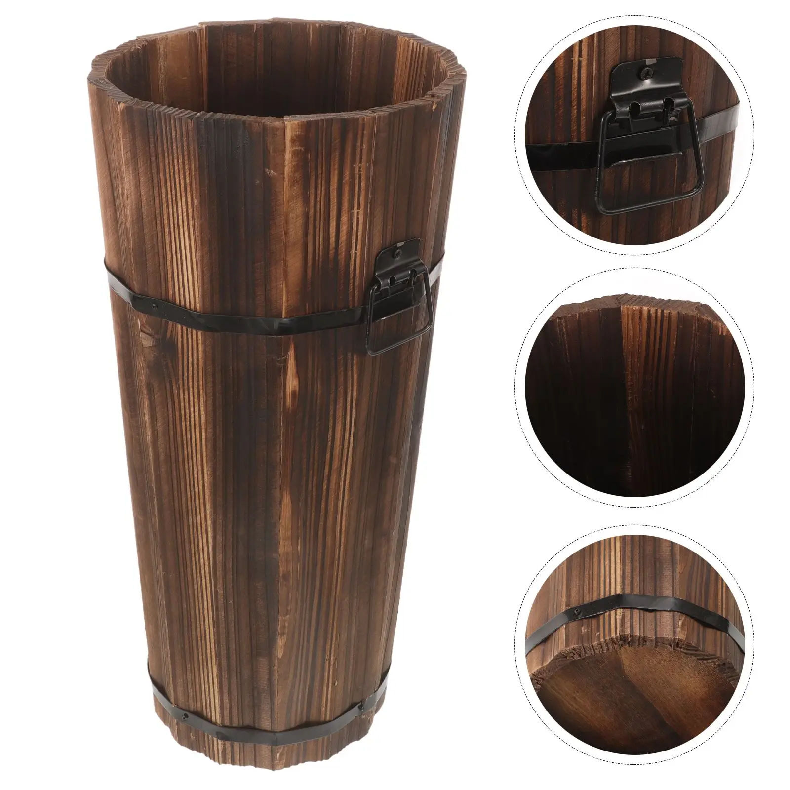 1pc Wooden Umbrella Bucket Stand Hotel Vinegar Walking Stick Wicker Shelf Stands For Entryway Outdoor Space-Saving Holder Office